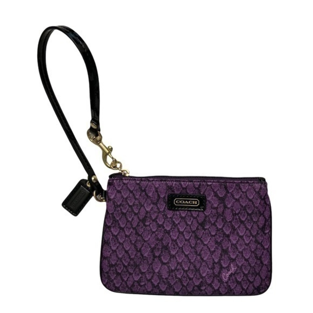 Coach purple snake print wristlet bag